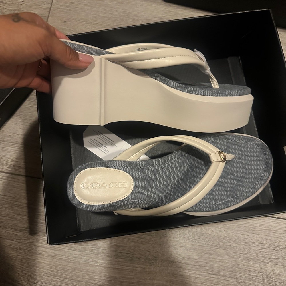 Coach Cream and Gray Platform Shoes with Elevated Design